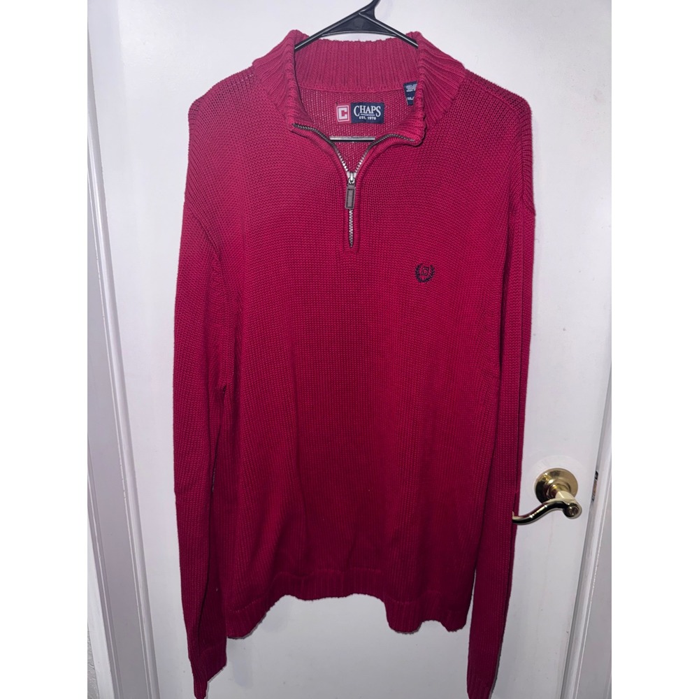 Chaps Mens XXL Red 100% Cotton Quarter Zip Mock Neck Pullover Sweater Logo